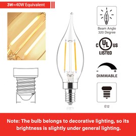 Sengled Candelabra Led Light Bulbs Dimmable, E12 Led Bulb 40 Watt Equivalent, CA10 Flame Tip Chandelier Light Bulbs, 2700K Warm White Candle Light Bulbs for Chandeliers, Ceiling Fan, Pendant, 6 Pack