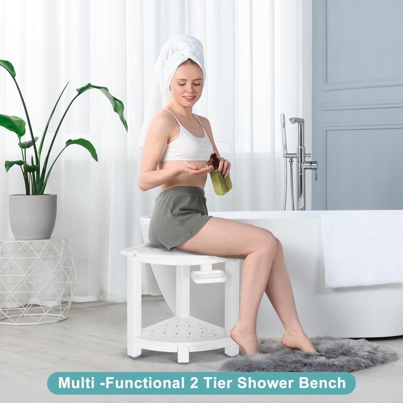 NALONE Corner Shower Stool, HDPE Shower Bench for Inside Shower,
