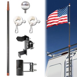 Zelvoro Telescoping Flag Pole, RV Ladder Flag Pole Kit, Carbon Fiber Tailgate Flag Pole - 20ft Adjustable, Upgraded Metal Hook, Suitable for Tailgate Parties, Camping and Outdoor Activities