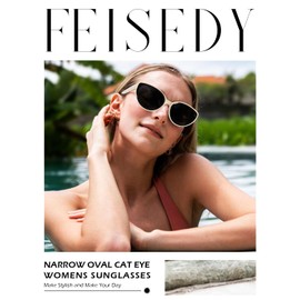 FEISEDY Oval Cat Eye Sunglasses for Women Vintage 90s Y2K Style Trendy Cute Sun Glasses B0228 White/Grey