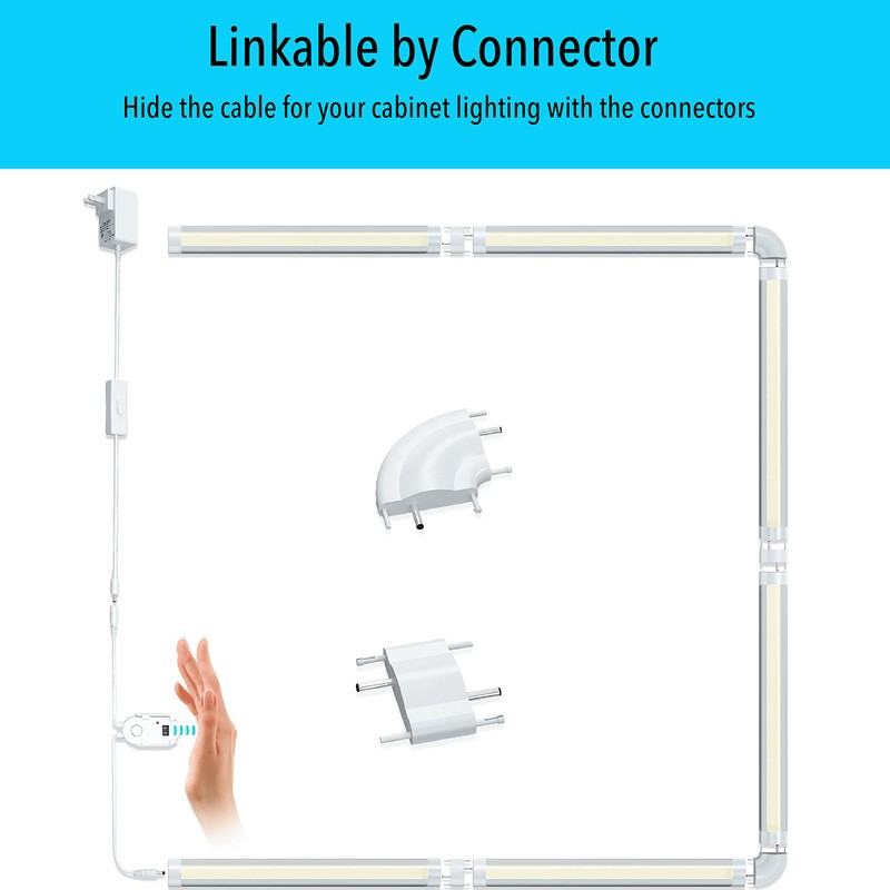 LAMPAOUS LED Dimmable Under Cabinet Lighting Kit, Hand Wave Activated