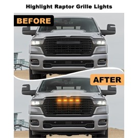 TBHOO Grill LED Light for 2025-2019 Dodge Ram 1500 2500 3500 Accessories Raptor Grille Lights Front Bumper Marker Light,4Pcs (Yellow)