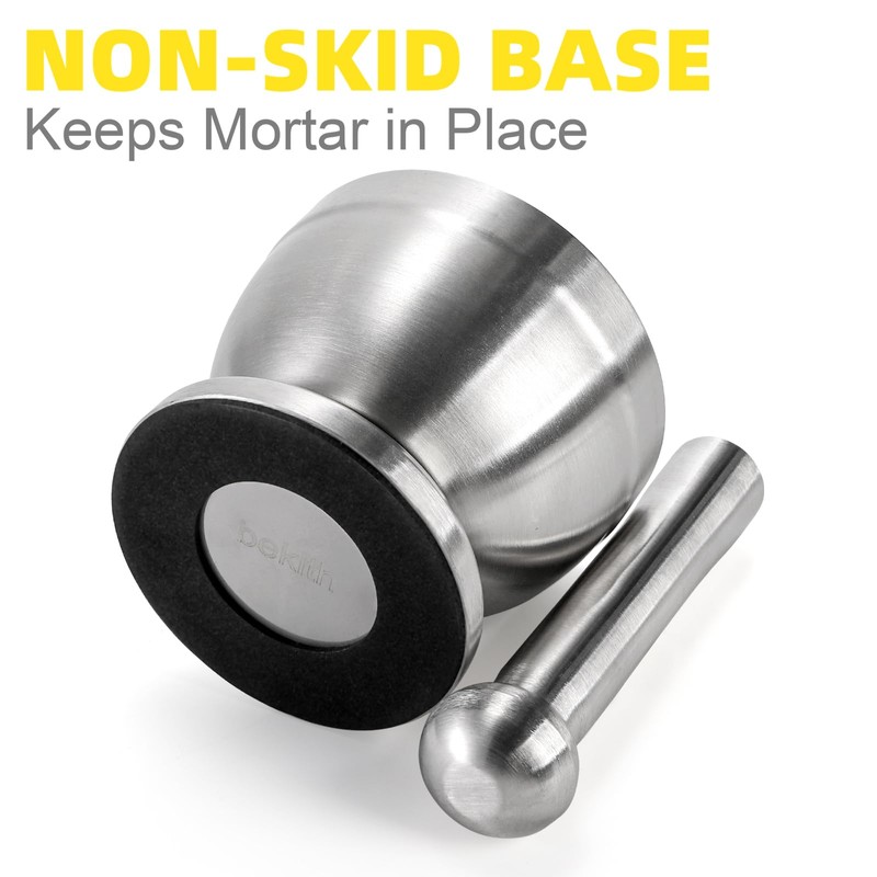 Bekith Mortar and Pestle Sets 18/8 Brushed Stainless Steel Spice