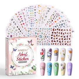 AIMEILI 30 Hojas De Pegatinas De Arte De Uñas Coloridas Mariposa Flor 3D Autoadhesivas Pegatinas De Uñas Para Decoración De Uñas