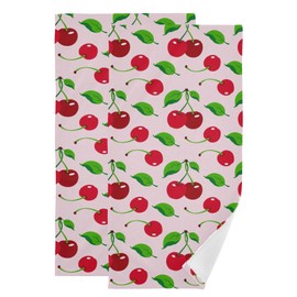 COVASA Red Cherry Hand Towels for Bathroom Set of 2,Microfiber Quick Dry Vintage Pink Sweet Fruit Green Leaves Kitchen Dish Towels,Decorative Guest Bathroom Towels for Face,Hair,Gym,Shower 14"x28"