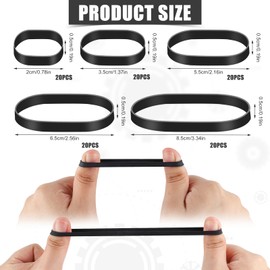 100pcs Black Rubber Bands, 5 Sizes Heavy-Duty Thick Rubber Band Assorted Wide Elastic Band for Litter Box File Folder Camping Hiking Home School Office Supplies (3.35/2.56/2.17/1.38/0.79in)