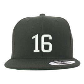Trendy Apparel Shop Number 16 Embroidered Snapback Flatbill Baseball Cap - Charcoal
