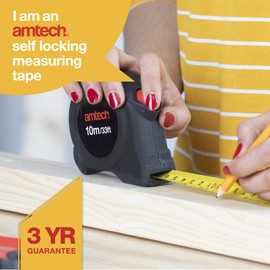 Amtech P1262 Tape Measure, Self-Locking Retractable Tape Measure 5m with Metric and Inch Graduations, 19mm wide Steel Blade and Belt Clip
