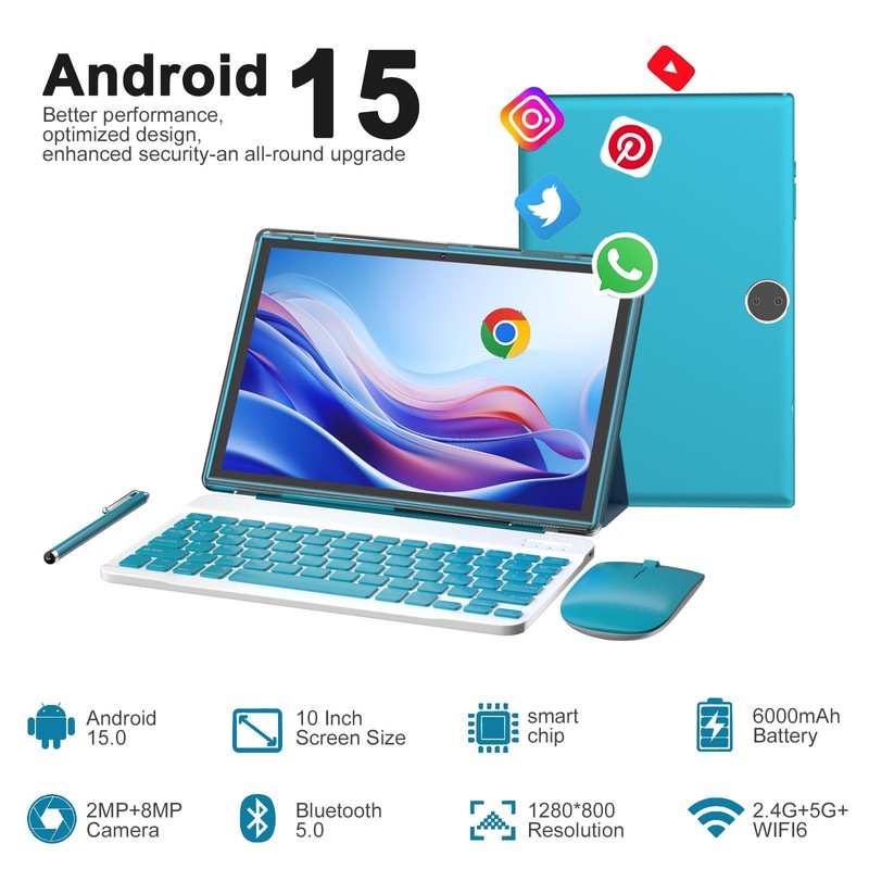 RUIQIAI Tablet Android 15, 2 in 1 Tablets 10 inch