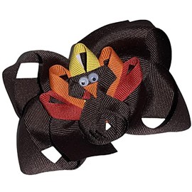 Thanksgiving Turkey Ribbon Boutique Hair Bow with Tails 5"