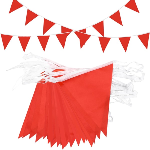 Topeedy 20M Red Bunting Flags Party Decoration,40pcs Reusable Red Pennant