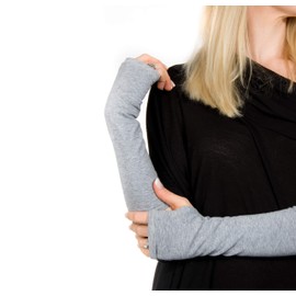 Forgotten Cotton Long Jersey Fingerless Gloves (Light Heather Grey)