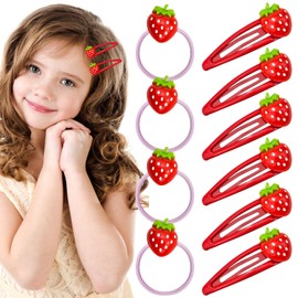 20Pcs Strawberry Hair Clip and Hair Ties Set Red Metal Snap Fruit Hair Barrettes for Teens Girls Cute Hair Accessories