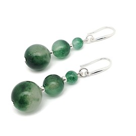 THEPRETTYBITS Beaded Gemstone Earrings, Long Dangle Drop, Graduated Crystal, Sterling Silver Hooks, Handmade Minimalist Retro Chakra Statement (Simulated Green Tourmaline)