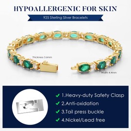 Iefil Peridot Tennis Bracelets for Women - Gold Plated August Birthstone Bracelet Sterling Silver, Anniversary Birthday Gifts for Women, Jewelry Gifts for Woman Her,7"