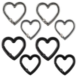 8 PCS Heart Carabiner,Heart Keychain Clip,Cute Carabiner Clip,Zinc Alloy Heavy Duty Heart Shaped Carabiner,Suitable for Camping,Hiking,Fishing Trips (Bright Silver + Gun Black)