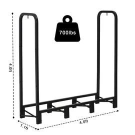 Werph 4FT Firewood Rack Outdoor,Heavy Duty Firewood Storage Rack,Outdoor Firewood Rack with Cover,Wood Rack Log Rack for Outdoor & Indoors, Black