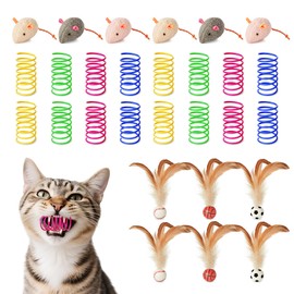 Potaroma Cat Toys Pack for Indoor Cats, 28PCS Interactive Kitten Accessories with Feather Balls, Catnip Mice, Colorful Springs – Starter Kitten Toy Stuff Set, Bored Kitty Must-Have Supplies