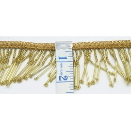 Feathers Creation 1 X Yard Gold Bead Fringe Bridal Saree Tassel Sewon Trim Curtain Edge Lace 2 inc (Gold)