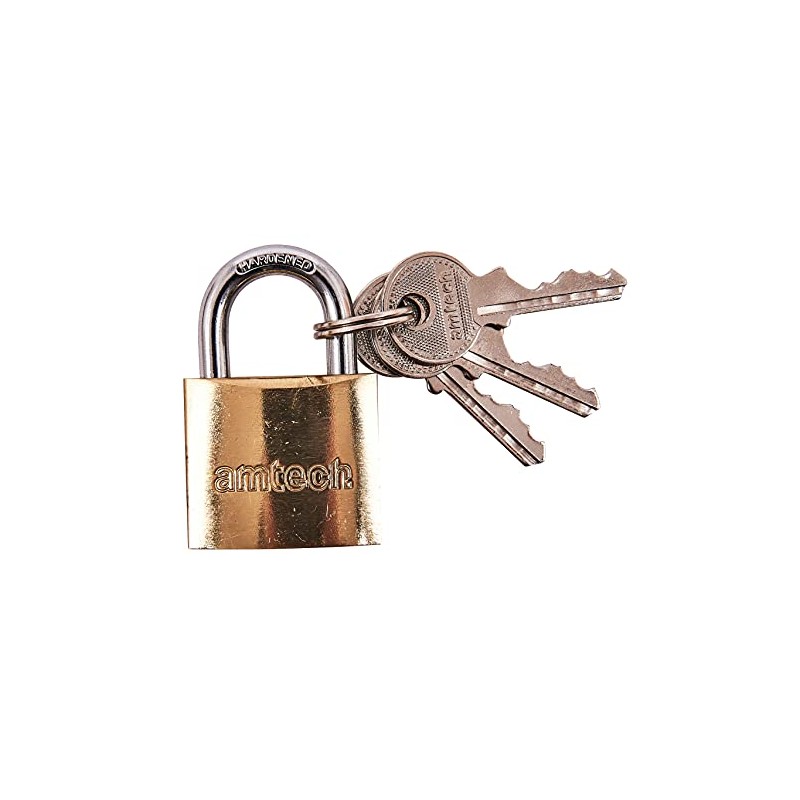 Amtech T1000C 32mm Solid Brass Padlock, Small Padlock with Keys