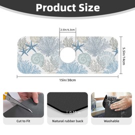 Ocean Sea Shell Starfish Coral Coastal Nautical Kitchen Sink Splash Guard Faucet Mat 1 Pcs, Absorbent Fast Drying Mat Gadgets Splash Guard For Bathroom 15 X 5.5 Inches