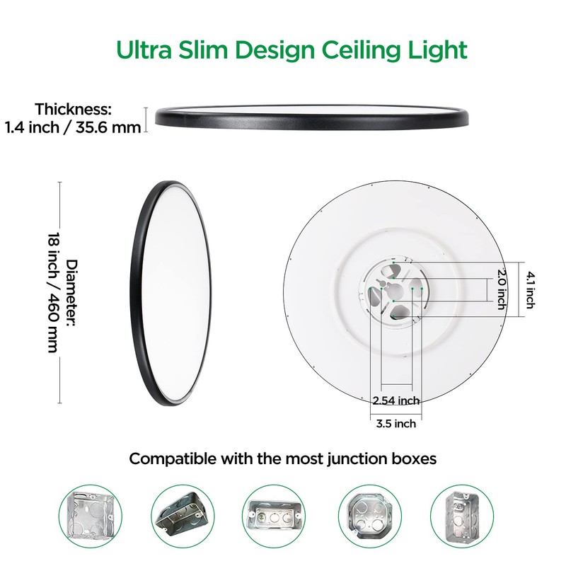 TALOYA 18 Inch Black Flush Mount Led Ceiling Light Fixture