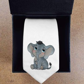 Azeeda 'Cute Baby Elephant' White Tie/Necktie with Gift Box (AT00022917)