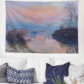 IcosaMro Monet Tapestry Wall Hanging, Art Impression Sunrise Scenery Wall Tapestries [Hemmed Edges& Hooks]- Home Decor for Bedroom Living Room College Dorm, 60x82.7 Inches, Purple