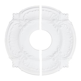 NICENEEDED 1Pack PU Ceiling Medallion 12 Inch OD x 3.5 Inch ID, Split Lighting Ceiling Cover Plate Ceiling Fan Medallion, Vintage Carved Flower PU Ceiling Medallion