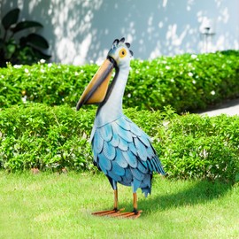 SUNREEK Metal Pelican Garden Statues, Light Blue Pelican Coastal Decor for Outdoor Yard Beach Lawn Patio Pool Display (Color-1)