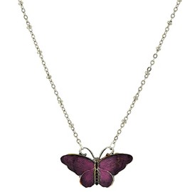 1928 Jewelry Women's Butterfly's Dance Purple And Black Enamel Pendant Necklace 16" + 3" Extender