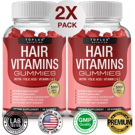 Toplux Hair Gummy Vitamins (2 PACK) Faster, Stronger, Healthier Hair Growth NON GMO