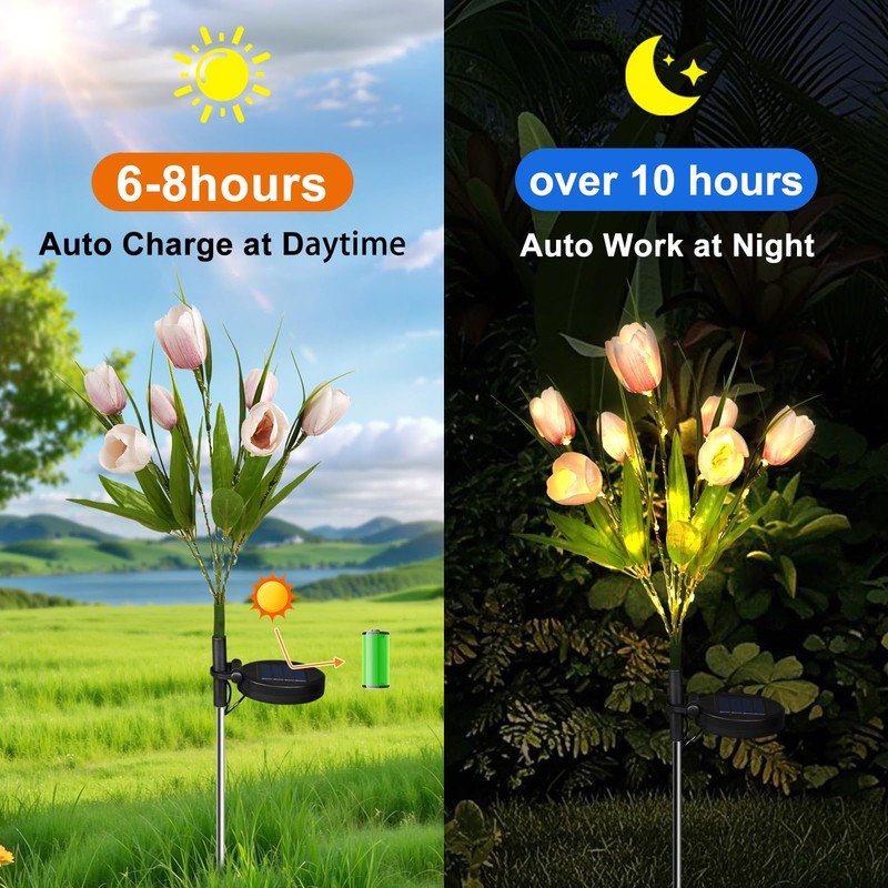 Aolyty Solar Garden Lights Outdoor, Solar Tulip Lights 2 Pack