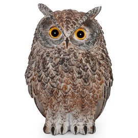 Yanflerent 8.3" Realistic Owl Statue for Indoor & Outdoor Decoration, Effective Birds Deterrent for Garden, Patio, Yard, Fake Owl Suitable for Home Decor (Brown)