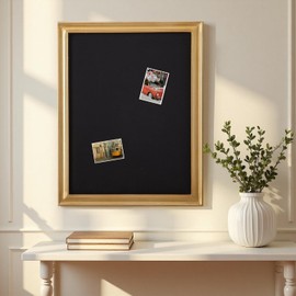 SOFE 21x27 Gold Wood Framed Linen Bulletin Board, Black Pin Board