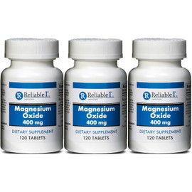 Magnesium Oxide 400 mg Dietary Supplement Tablets Generic MegOx 120 Tablets per Bottle Pack of 3