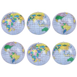 Forest & Twelfth Kids 16” Inflatable World Globe – Fun Educational Tool, Usable as Inflatable Pool Toys or Beach Ball – Features Detailed World Globe Design (6 Pack)