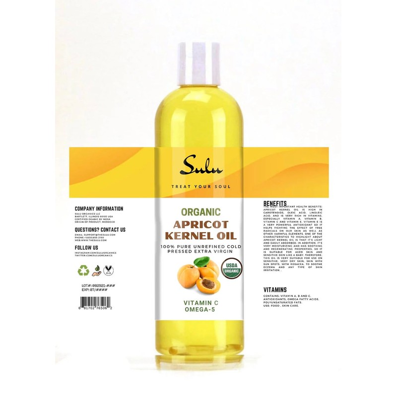 USDA Organic Cold Pressed Unrefined Apricot Kernel Oil (64 oz)