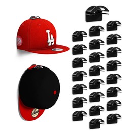 MSKEI Adhesive Hat Hooks for Wall - 2 Different Ways Hat Racks to Organize & Display Baseball Caps, Hat Wall Hanger, Hat Organizer Rack for Men (Black, 24 pack)
