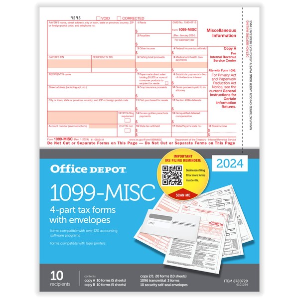 Office Depot® Brand 1099-MISC Laser Tax Forms And Envelopes, 4-Part,