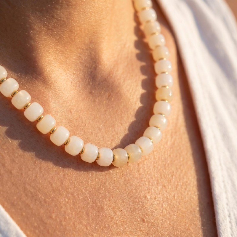 Rackynass Chunky Beaded Necklaces for Women Beige Acrylic Resin Bead