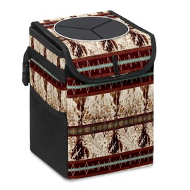 longlugoo Car Trash Can with Lid Western Cowhide Aztec Collapsible Reusable Leak-Proof Auto Garage Bag,Hanging Vehicle Car