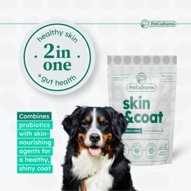 PetCultures Skin and Coat Supplement, Synbiotic Formula, 2 BIL CFU, 6 Dog probiotics Strains 100% Made in USA, 30 Powder Packs