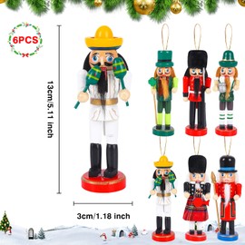 6 Pieces Christmas Nutcracker Soldier Wooden Christmas Nutcracker Figures Ornaments Doll Christmas Tree Pendant Stand for Christmas Decoration Christmas Tree Decoration Table Decoration Festive Gift