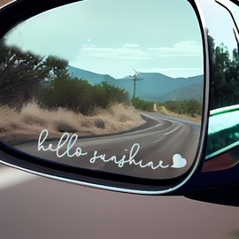 3X Hello Sunshine Car Mirror Stickers, Rearview Mirror Decal, Car Mirror Accessories, Rearview Mirror Accessories, Laptop Decals, Cute Car Stickers, Word Stickers (Pastel)