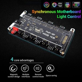 ARGB + PWM Hub, 8 Way 5V 3 Pin ARGB HUB and 8 Way 4 PIN Cooling Fan PWM Hub,1 Way 5V 3 Pin ARGB Lighting and Remote