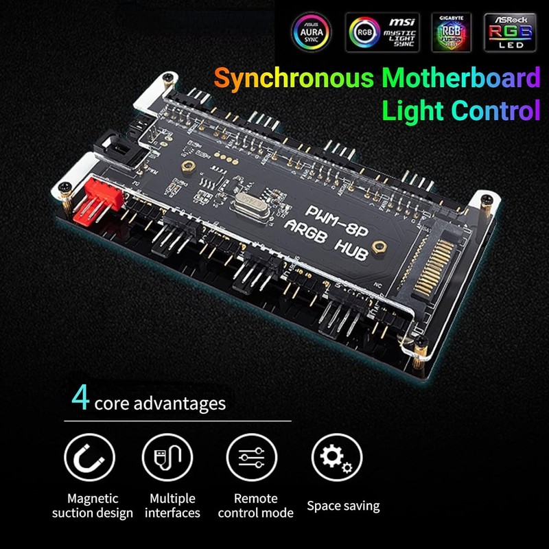 ARGB + PWM Hub, 8 Way 5V 3 Pin ARGB