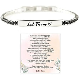 sunglnl Let Them Bracelet For Women, Self Worth Motivational Crystal Energy Chain Bracelets Inspirational Stainless Steel Engraved Bracelet Anniversary Birthday Jewelry Gift (Black)