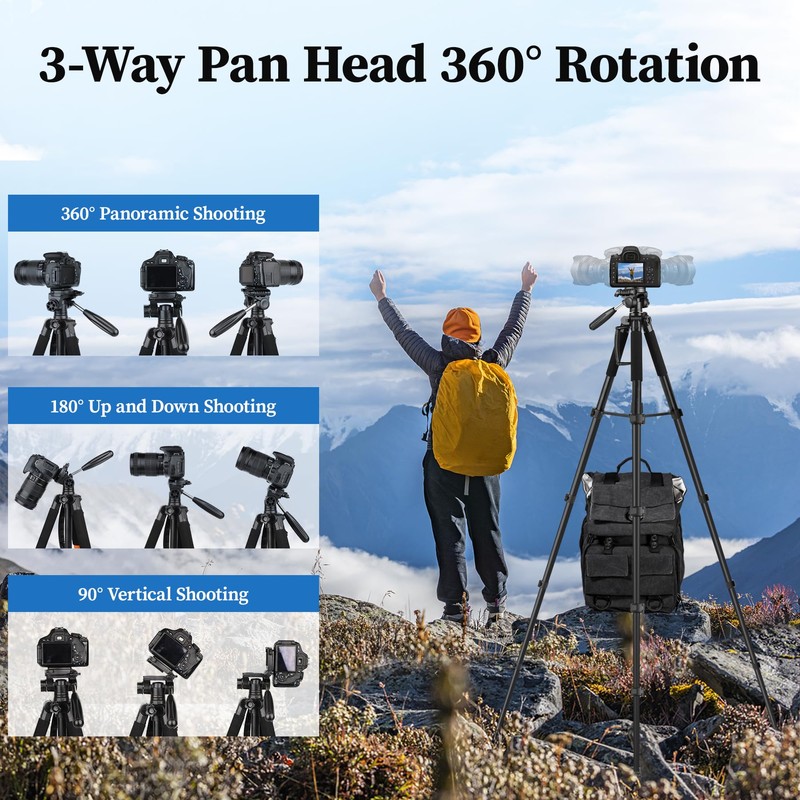 JOILCAN Tripod Camera Tripods, 74" Tripod for Camera Phone Video