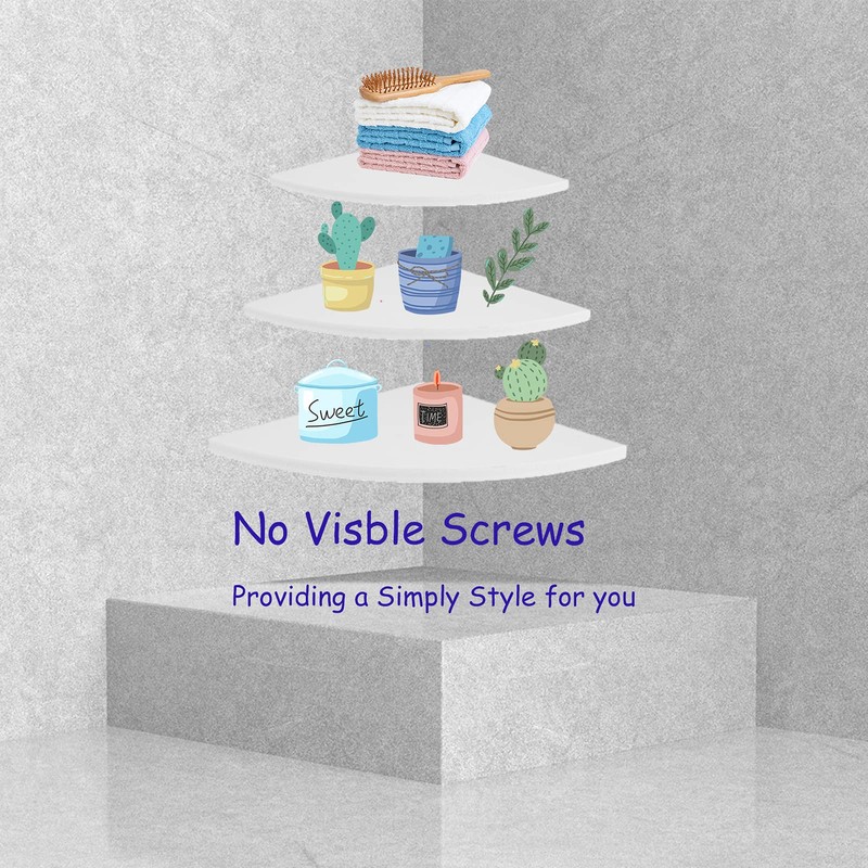 Headerbs 3 Layers White Floating Corner Shelf Wall Mounted Storage